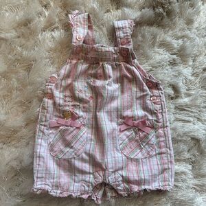 100% Cotton Vintage Y2K Winnie the Pooh Pink Green Plaid Overalls Bows Ruffles
